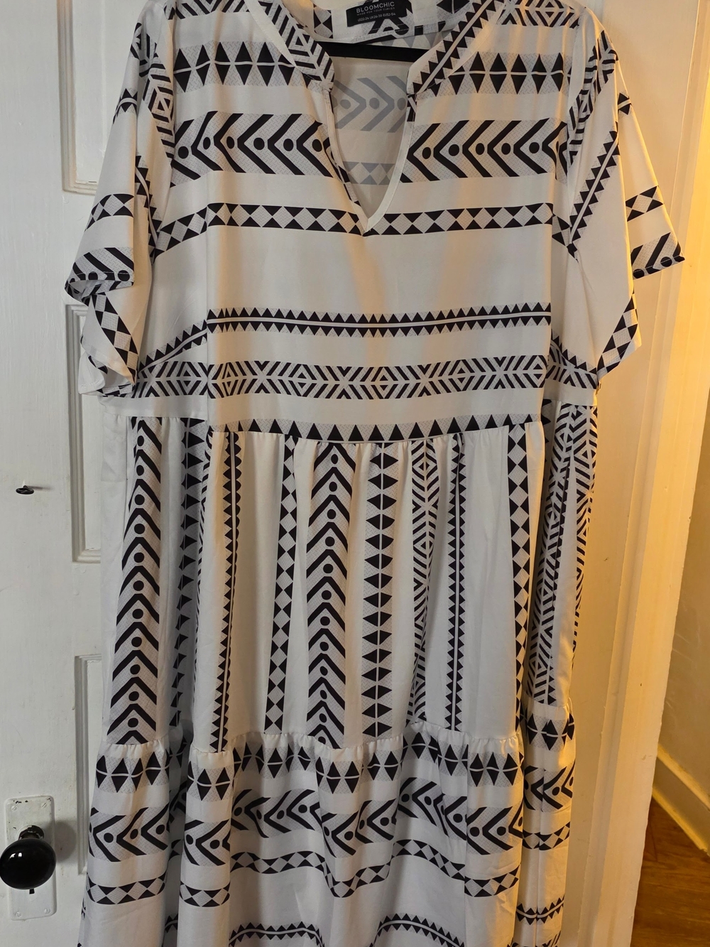 BloomChic Black & White Geometric Maxi Dress